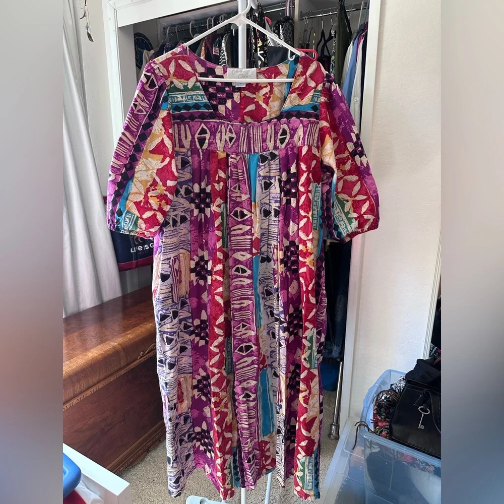 TWO 100% Cotton MuMu MuuMuu House Dress Kaftan - Picture 4 of 6